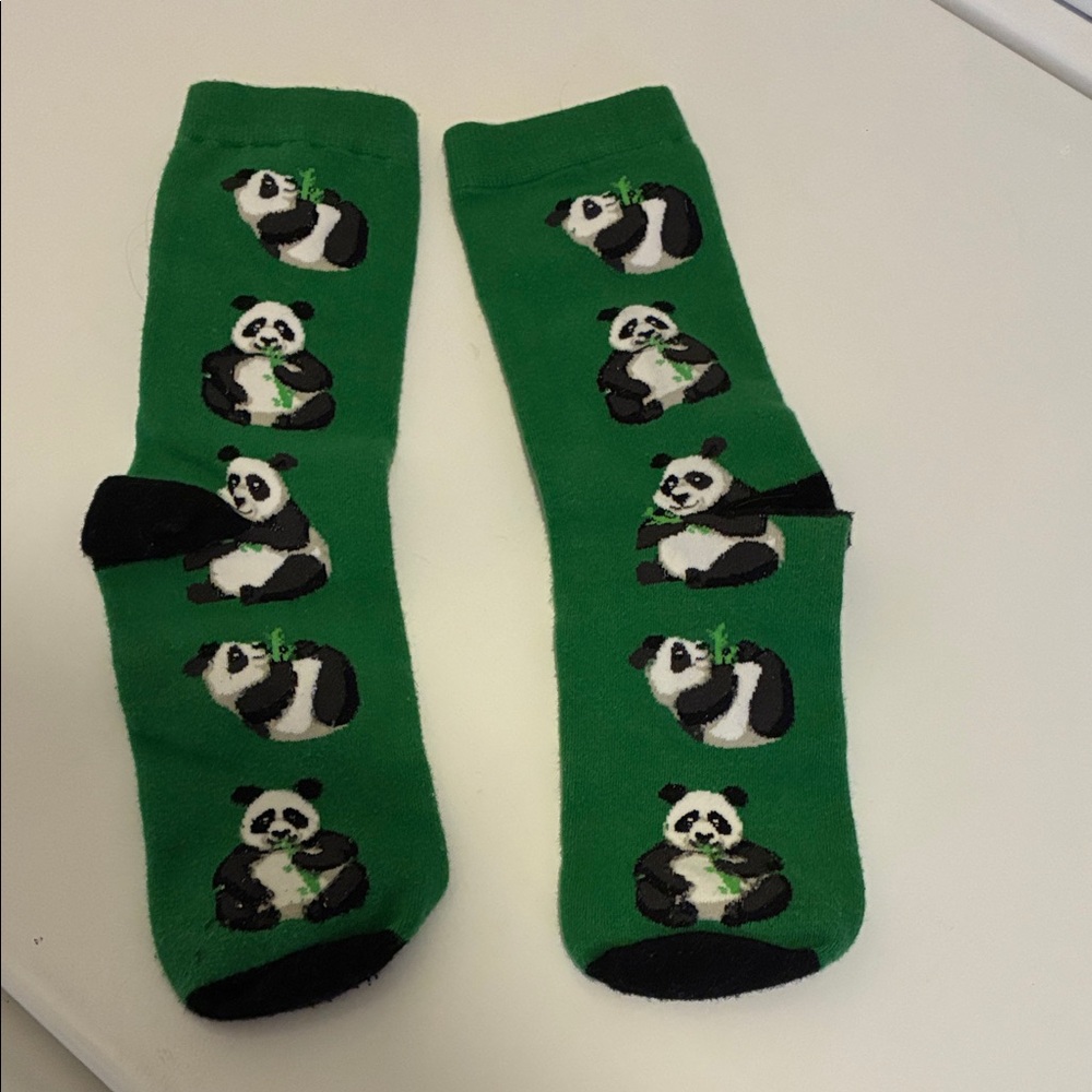 Green Panda Print Crew Socks